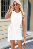 Tied Round Neck Sleeveless Mini Dress - Flyclothing LLC