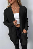 Rib-Knit Open Front Pocketed Cardigan - Flyclothing LLC