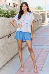 White Birch One And Only Full Size Short Sleve Floral Print Top - Flyclothing LLC