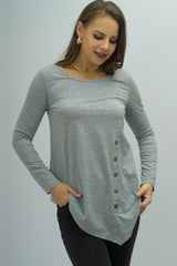 Buttoned Long Sleeve Round Neck Tee - Flyclothing LLC