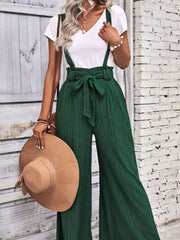 Tie Belt Wide Leg Overalls - Flyclothing LLC