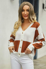 Plaid V-Neck Dropped Shoulder Cardigan - Flyclothing LLC