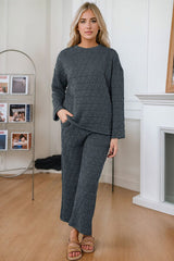 Round Neck Top and Pocketed  Pants Lounge Set - Flyclothing LLC