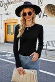 Flounce Sleeve Round Neck Rib-Knit Top - Flyclothing LLC