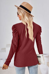 Round Neck Puff Sleeve Blouse - Flyclothing LLC