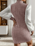 Ribbed Contrast Long Sleeve Sweater Dress - Flyclothing LLC