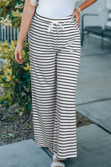 Striped Drawstring Waist Wide Leg Pants - Flyclothing LLC