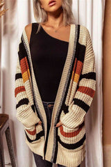 Striped Open Front Longline Cardigan - Flyclothing LLC