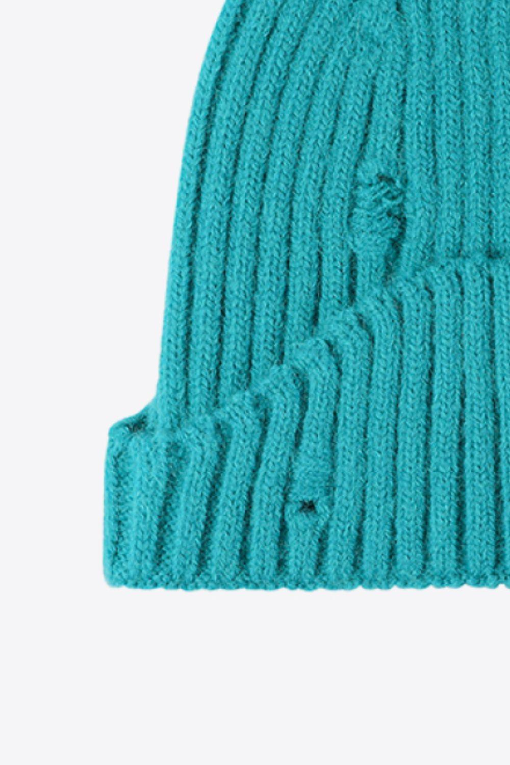 Distressed Rib-Knit Beanie - Flyclothing LLC