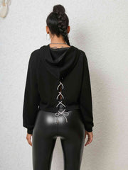 Lace-Up Long Sleeve Hoodie - Trendsi