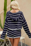 Striped Openwork Knit Hoodie and Shorts Set - Flyclothing LLC