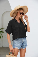 Half Button Johnny Collar Blouse - Flyclothing LLC