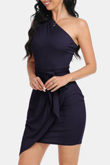 Tie Front One-Shoulder Sleeveless Dress - Flyclothing LLC