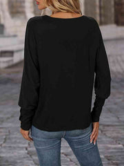 Contrast V-Neck Long Sleeve Top - Flyclothing LLC