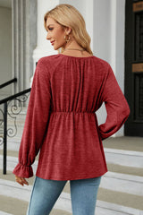 Round Neck Flounce Sleeve Blouse - Flyclothing LLC