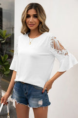 Ruffled Cutout Round Neck Half Sleeve T-Shirt - Flyclothing LLC