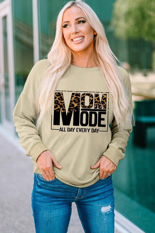 Letter Graphic Leopard Dropped Shoulder Sweatshirt - Flyclothing LLC