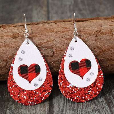 Heart Sequin Leather Teardrop Earrings - Flyclothing LLC