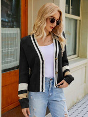 Contrast Button Up Dropped Shoulder Cardigan - Flyclothing LLC