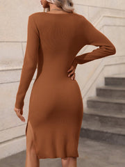 Contrast Slit Sweater Dress - Flyclothing LLC