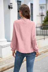 Smocked Mock Neck Swiss Dot Top - Flyclothing LLC