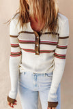 Striped Collared Neck Rib-Knit Top - Flyclothing LLC