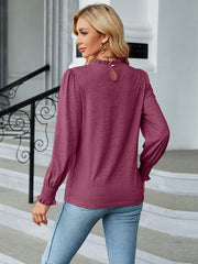 Round Neck Flounce Sleeve Blouse - Trendsi