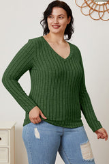 Basic Bae Full Size Ribbed V-Neck Long Sleeve T-Shirt - Flyclothing LLC