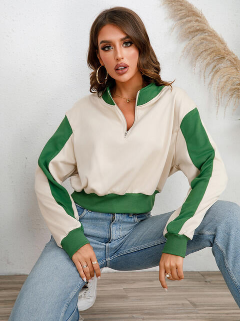 Contrast Half Zip Drop Shoulder Sweatshirt - Flyclothing LLC