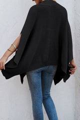 Waffle-Knit Pocketed Cape Sleeve Sweater - Flyclothing LLC