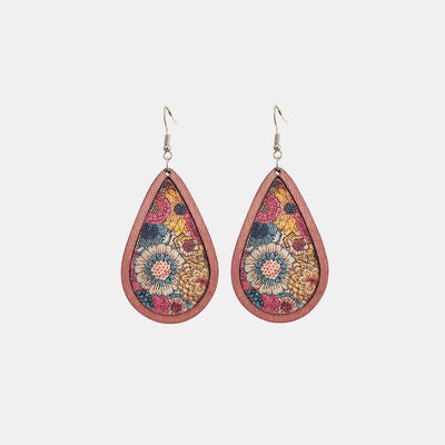 Floral Wood Teardrop Earrings - Flyclothing LLC