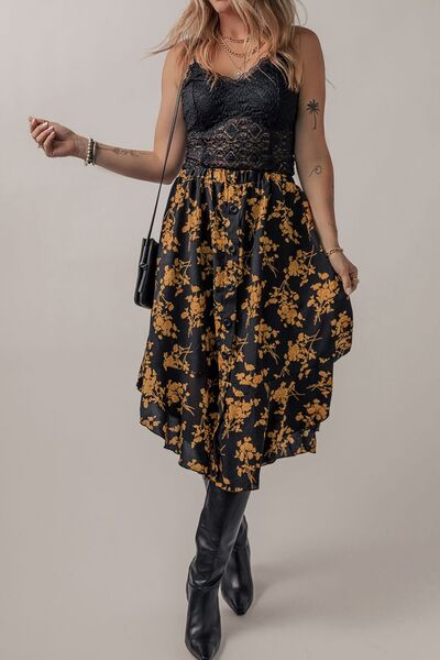 Floral Buttoned Ruffle Hem Skirt - Flyclothing LLC