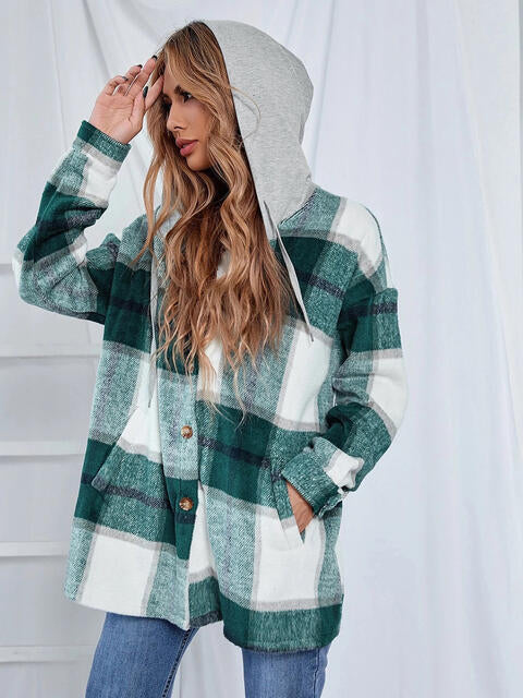 Plaid Hooded Jacket with Pockets - Flyclothing LLC