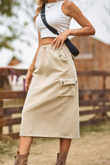 Drawstring Waist Slit Denim Skirt - Flyclothing LLC