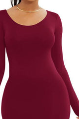 Round Neck Long Sleeve Maxi Wrap Dress - Flyclothing LLC