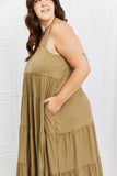 Zenana Full Size Spaghetti Strap Tiered Dress with Pockets in Khaki - Flyclothing LLC