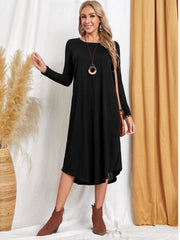 Pocketed Round Neck Long Sleeve Tee Dress - Flyclothing LLC