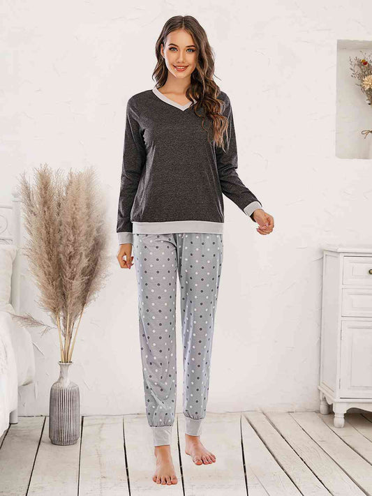 Long Sleeve Top and Polka Dot Pants Set - Flyclothing LLC