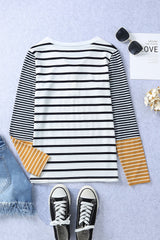 Striped Buttoned Long Sleeve Top - Flyclothing LLC