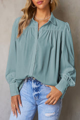 Gathered Detail Puff Sleeve Shirt - Flyclothing LLC