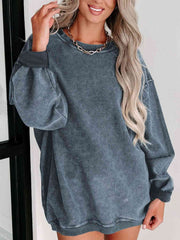 Round Neck Dropped Shoulder Sweatshirt - Flyclothing LLC