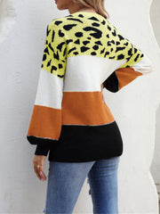 Color Block Round Neck Sweater - Trendsi