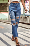 Distressed Buttoned Jeans with Pockets - Flyclothing LLC