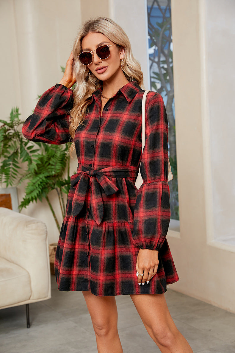 Plaid Print Tie Waist Collared Neck Shirt Dress – Flyclothing LLC