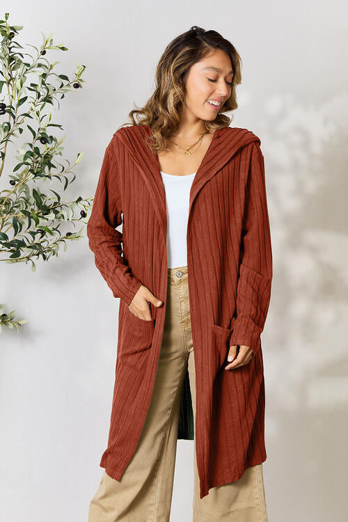 Basic Bae Full Size Ribbed Open Front Long Sleeve Cardigan - Flyclothing LLC