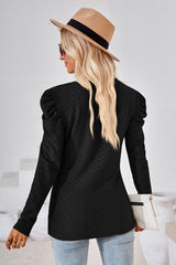 Round Neck Puff Sleeve Blouse - Flyclothing LLC