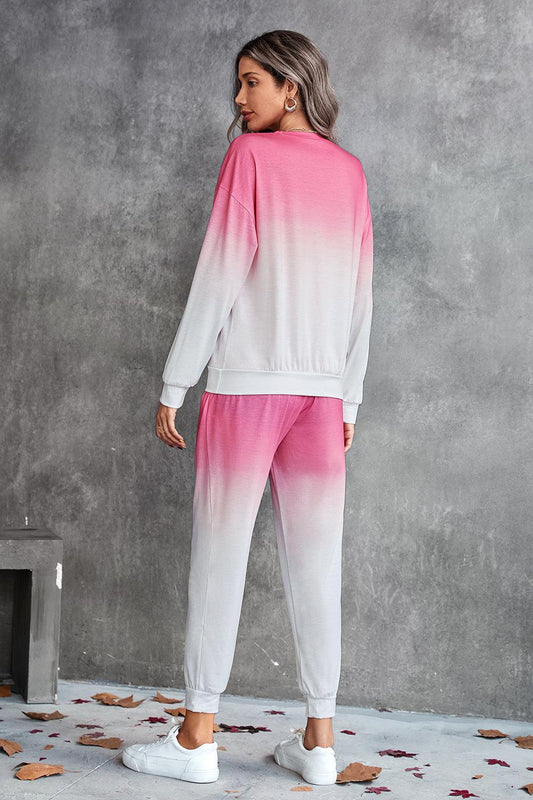 Gradient Round Neck Sweatshirt and Joggers Set - Flyclothing LLC