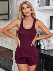 Scoop Neck Wide Strap Tank and Shorts Lounge Set - Flyclothing LLC