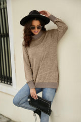 Heathered Slit High-Low Long Sleeve Top - Trendsi