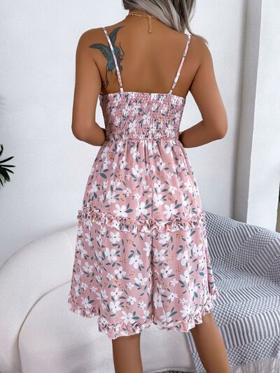 Printed Plunge Cap Sleeve Cami Dress - Flyclothing LLC